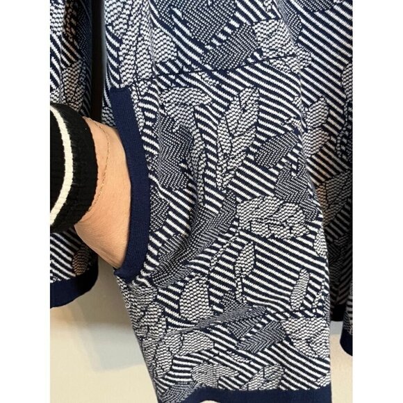 Lands End Coastal Floral Sweater M Blue Cardigan Striped Old Money Classic Artsy - Picture 6 of 12